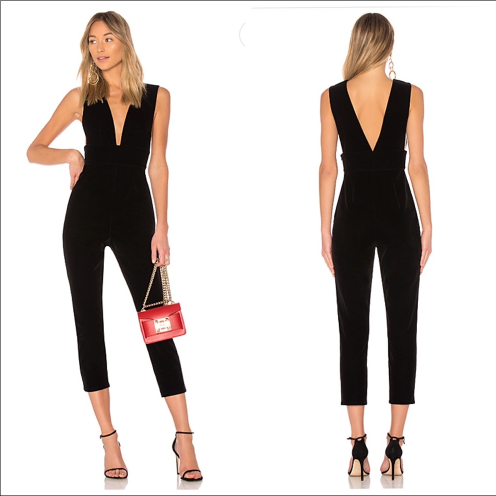 GLORIA DEEP V VELVET JUMPSUIT from Revolve